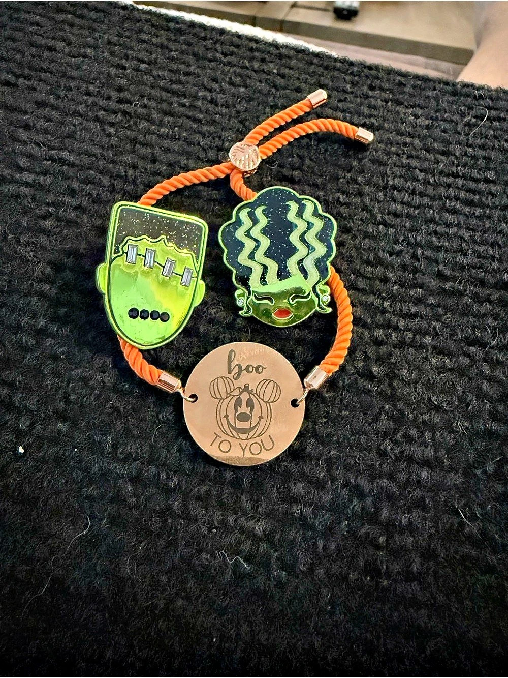 Halloween Jewelry Lot. Frankenstein & Bride Earrings, Stretch Charm Bracelet FH9